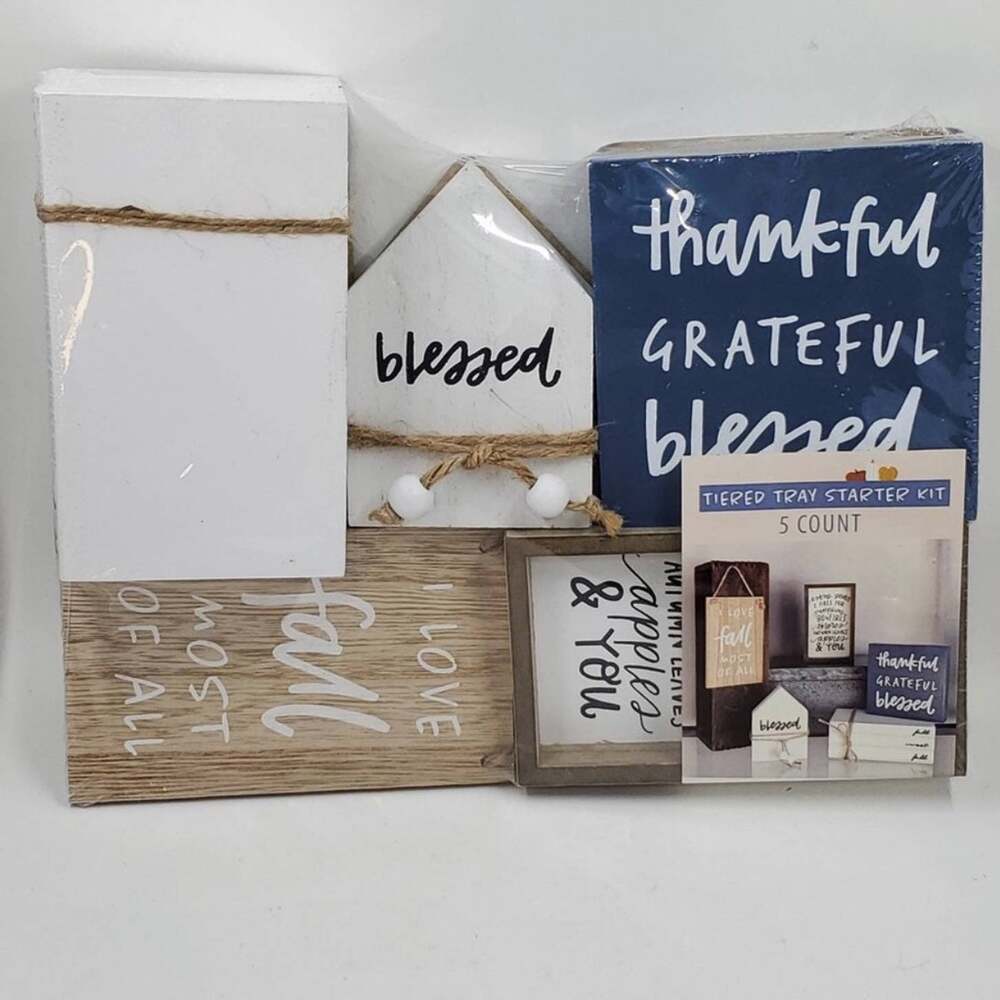 5 Mini Tiered Tray Starter Kit Signs Fall Faux Book Thankful Blessed NEW